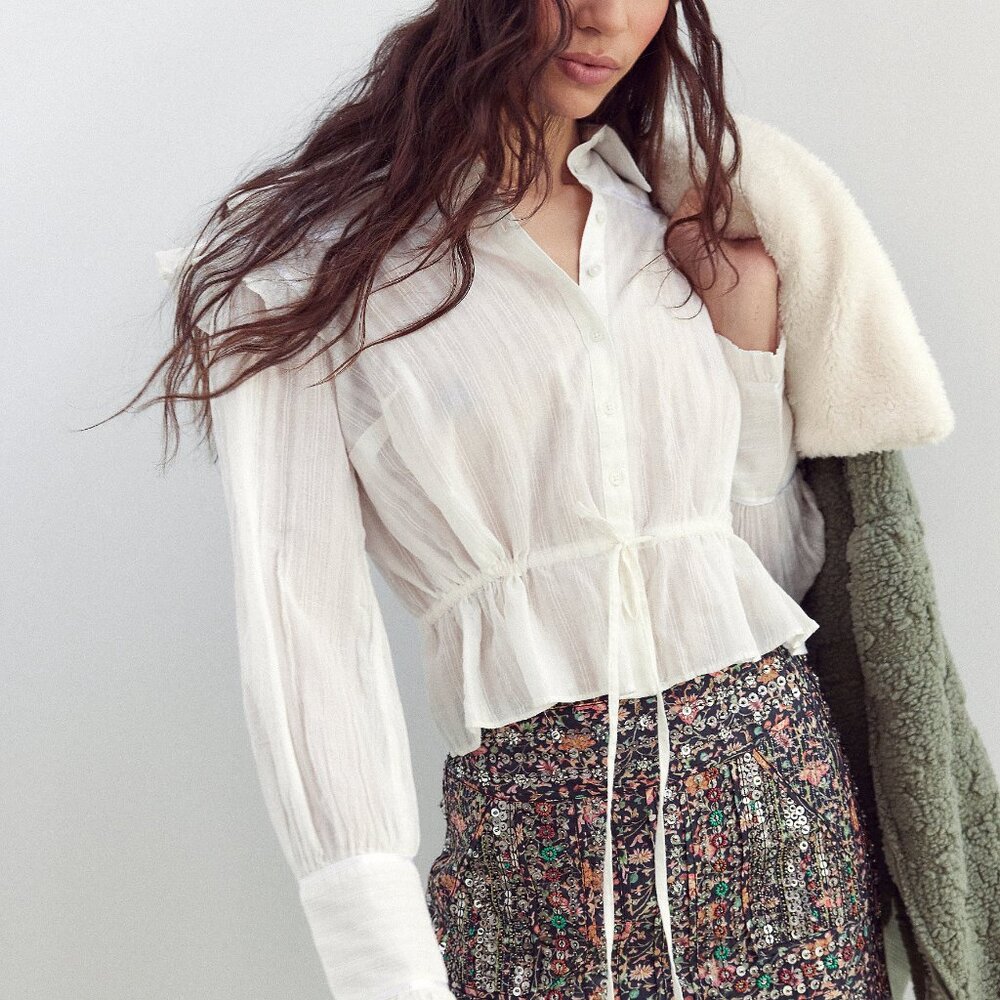 🎉LAST CHANCE🎉 FREE PEOPLE Daybreak Blouse Solid / Optic White - Picture 7 of 9